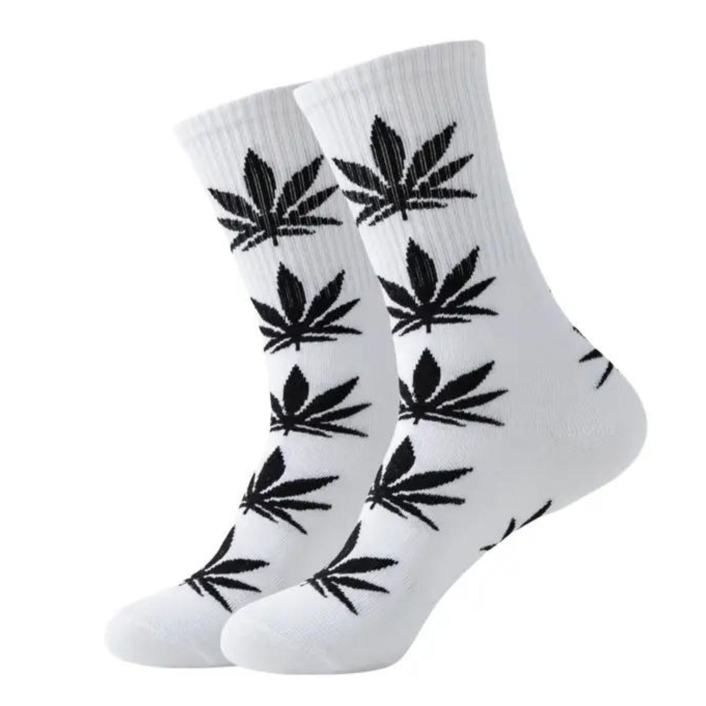 White and black marijuana weed crew socks