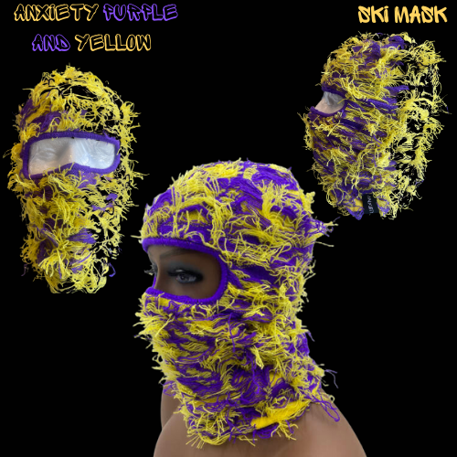 Purple & Yellow Yeat Distressed Balaclava Ski Mask